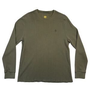 Vintage Y2K Timberland Thermal Shirt Mens Large Waffle Knit Long Sleeve Green